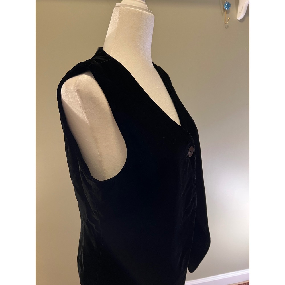 mwc Black Velvet Single Button V-Neck Vest Women Medium Vintage Style Lined - Picture 7 of 9